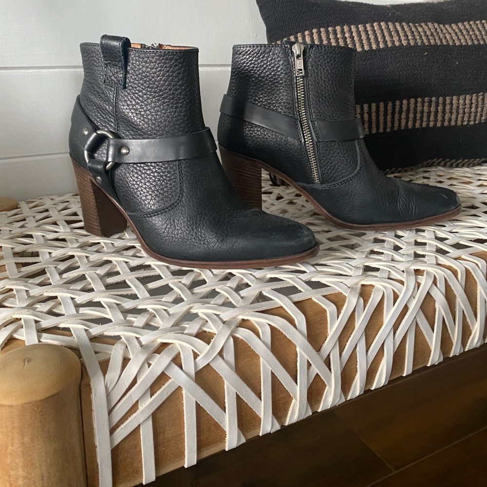 Black harness ankle boots